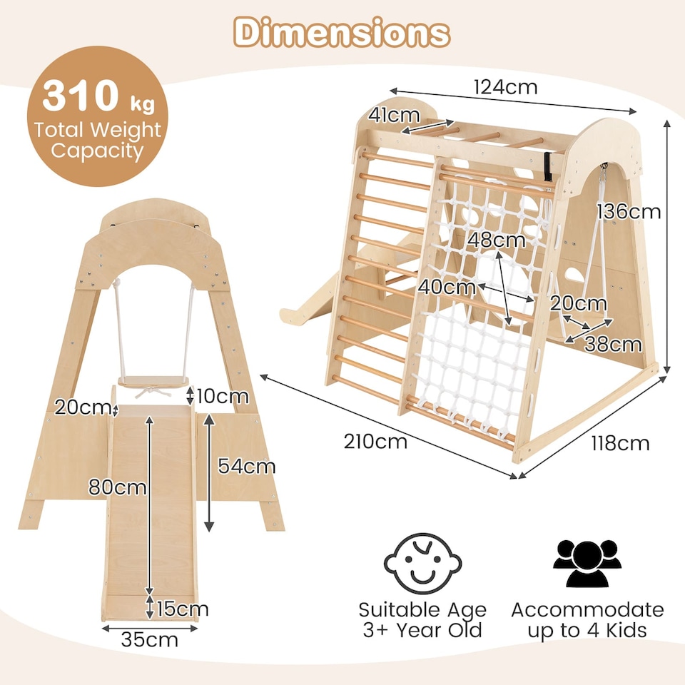 image 1 of COSTWAY 8-in-1 Indoor Jungle Gym Wooden Playground with Climbing Wall-Natural
