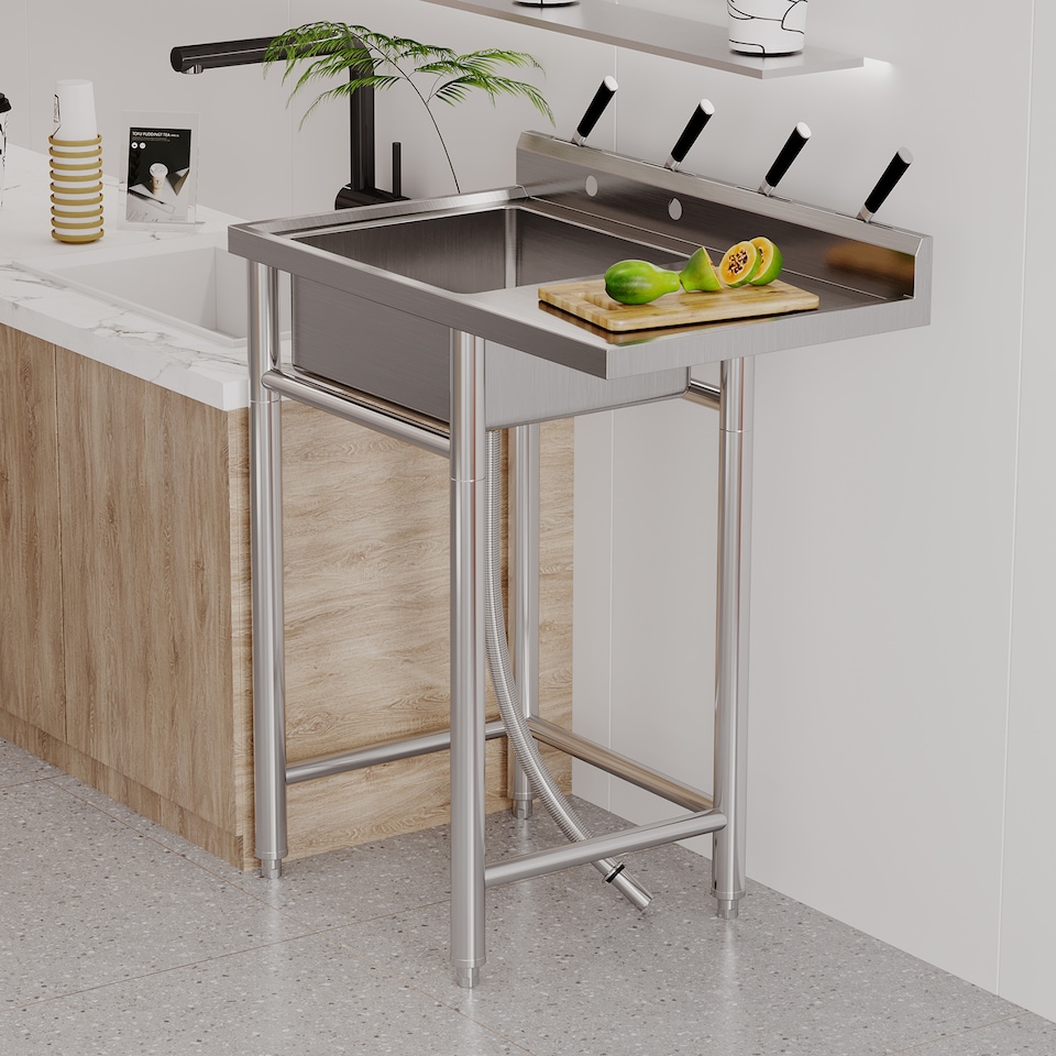 image 1 of London Boutique Freestanding Stainless Steel Single Bowl Sink, Kitchen Sink, Independent Utility Sink, Deep Basin Sink