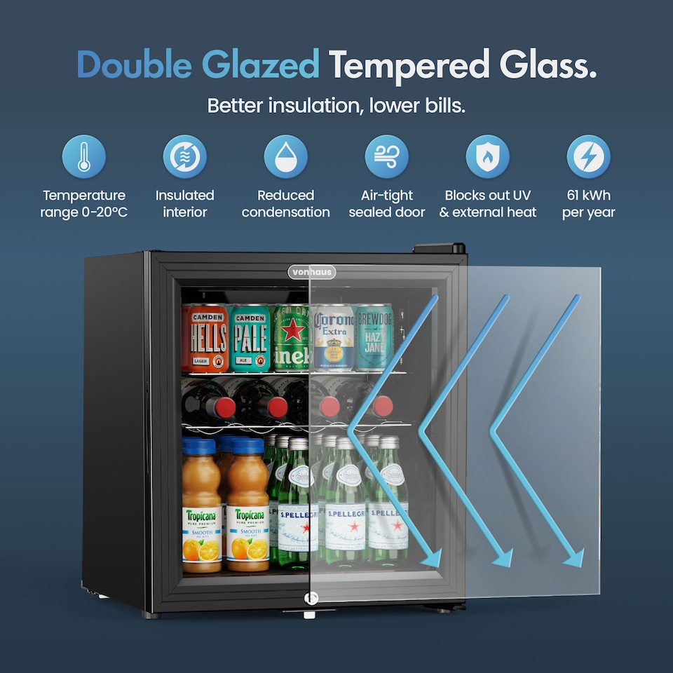 image 1 of VonHaus Drinks Fridge 43L with Reversible Glass Door