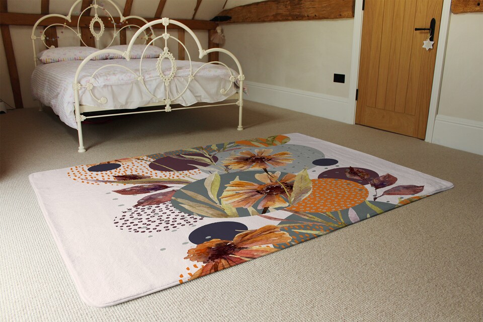 image 1 of Orange Geometric With Flowers Rug | Multi
