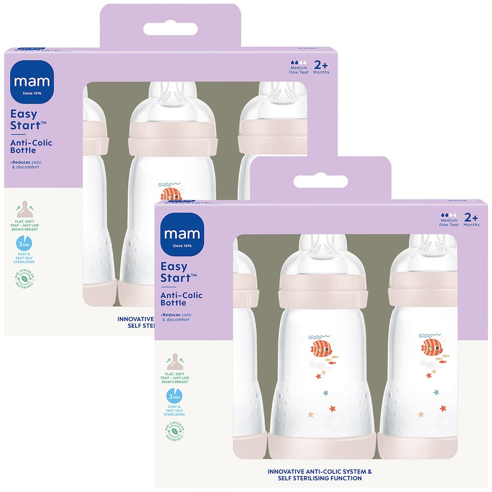 image 1 of 2 x MAM Easy Start Anti-Colic 260ml Baby Bottle Medium Flow Teat 3 Pack Unisex | Multi | Not provided