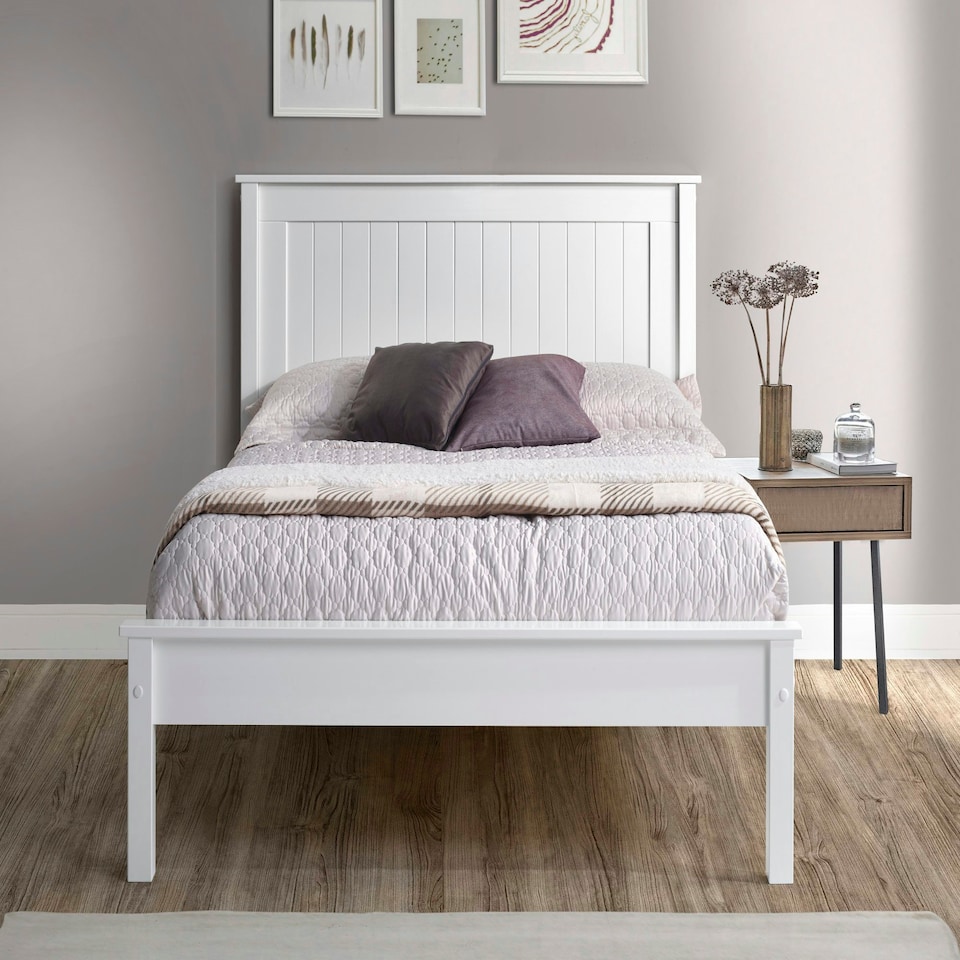 image 1 of 3ft Single Pure white,wood,wooden low foot end board,solid panel bed frame.Shaker style.