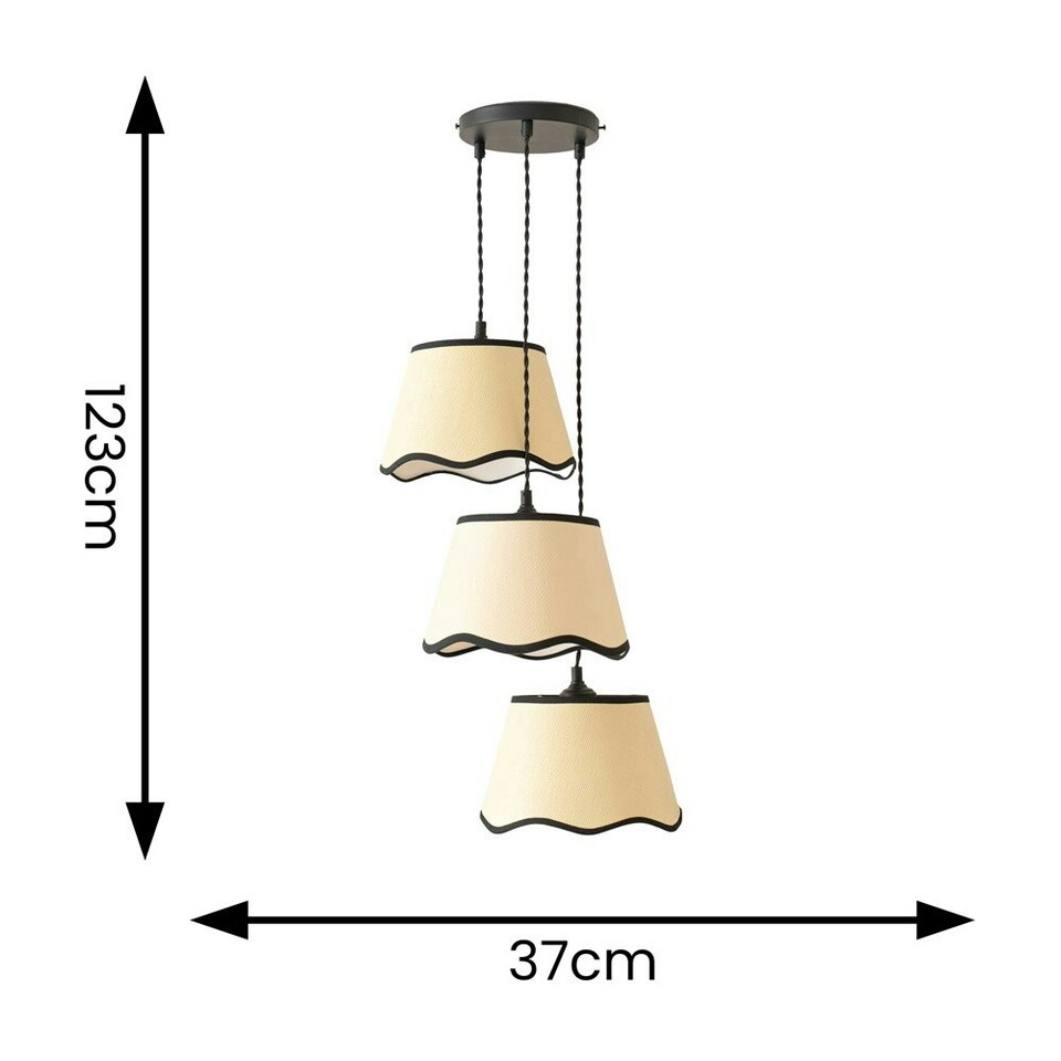 image 1 of ValueLights Dutton Black Trim Scallop 3 Drop Cluster Matte Black Ceiling Pendant Light Black
