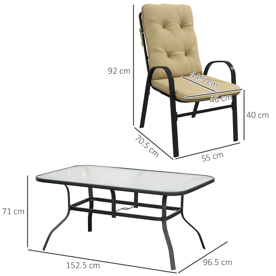 image 1 of Outsunny 7 PCs Garden Dining Set, Glass Table with Hole & Cushion