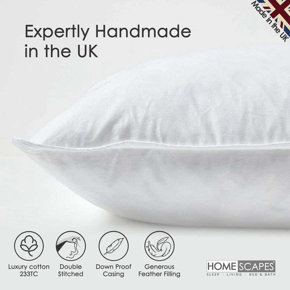 image 1 of Homescapes Luxury Duck Feather Cushion Pad Insert Inner 60 x 60 cm (24 x 24") White