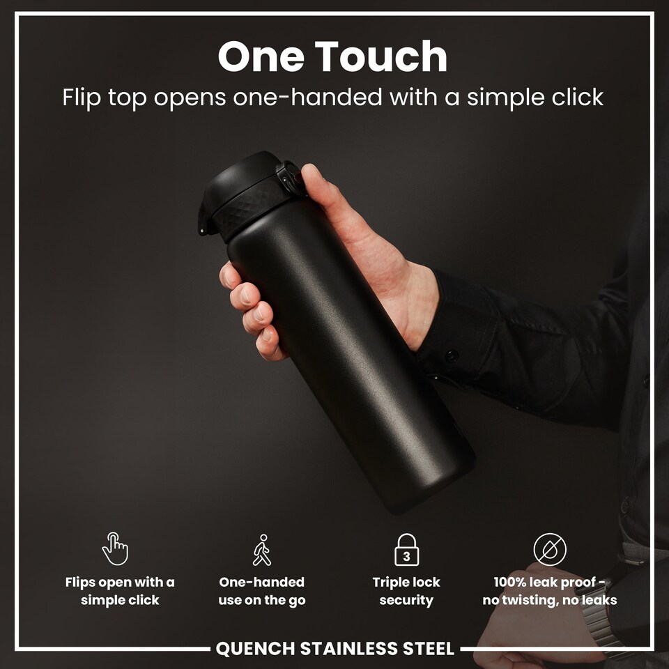 image 1 of Leak Proof 1 Litre Water Bottle, Stainless Steel, 1200ml (40oz) | Black | Black | One Size