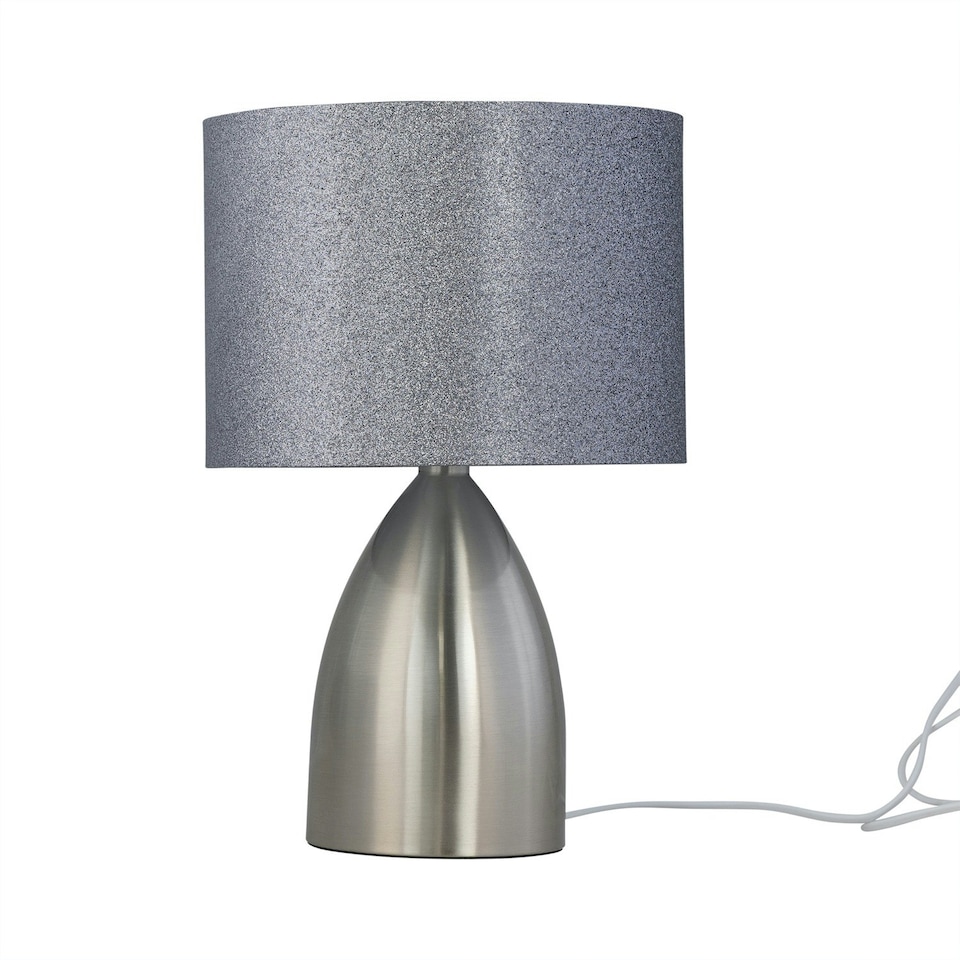 image 1 of First Choice Lighting Valentina Brushed Chrome Touch Lamp with Silver Glitter Shade Silver | Grey