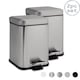 image 1 of Harbour Housewares 2x Bathroom Pedal Bins - 3L - Brushed - Square Stainless Steel Slim Rubbish Dustbin Lid and Inner Liner Bucket