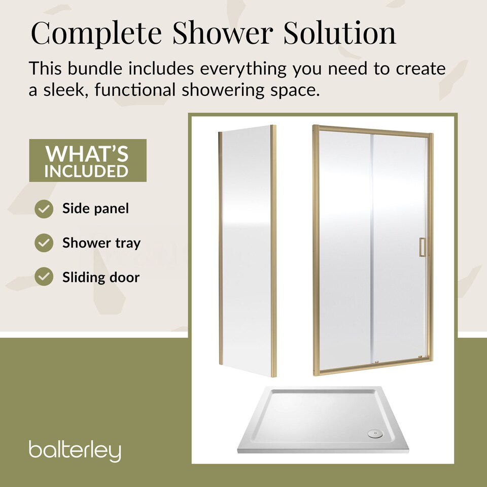 image 1 of Balterley Sliding Shower Suite with Side Panel & Shower Tray | Copper | Brushed Brass | 3