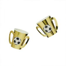 Gold Football Trophy Paper Cups 210ml - Pack of 8