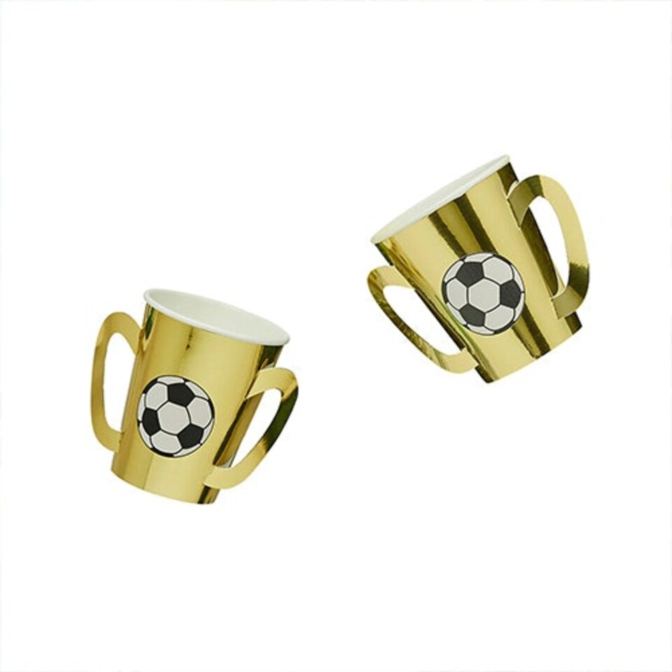 Gold Football Trophy Paper Cups 210ml - Pack of 8
