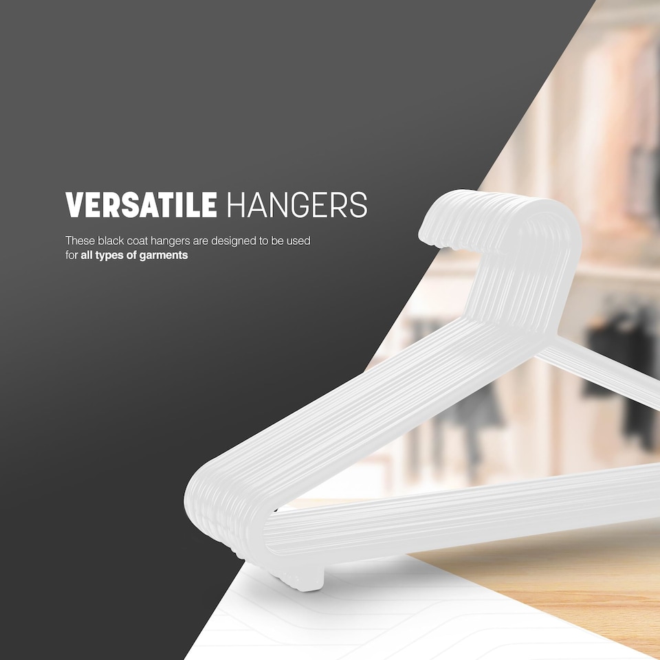 image 1 of Keplin Adult Plastic Coat Hangers Strong Slim Space Saving with Trouser Bar and Hooks
