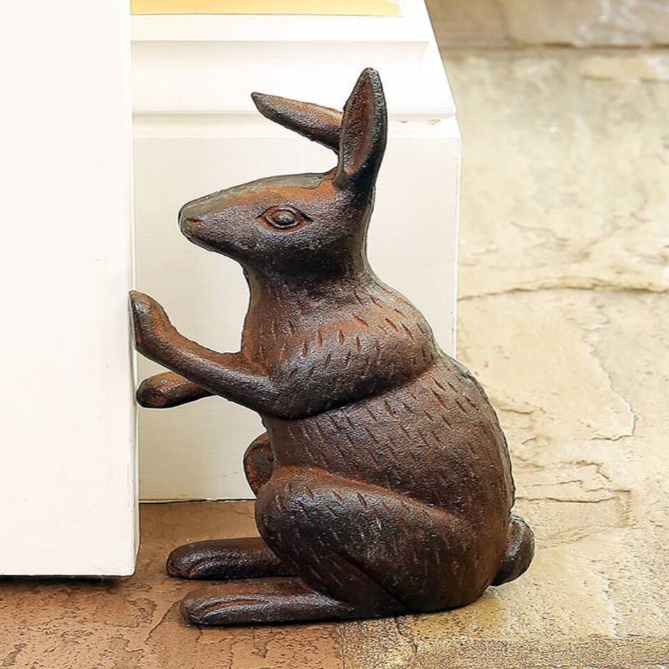 image 1 of Vintage Cast Iron Hare Door Stop Brown
