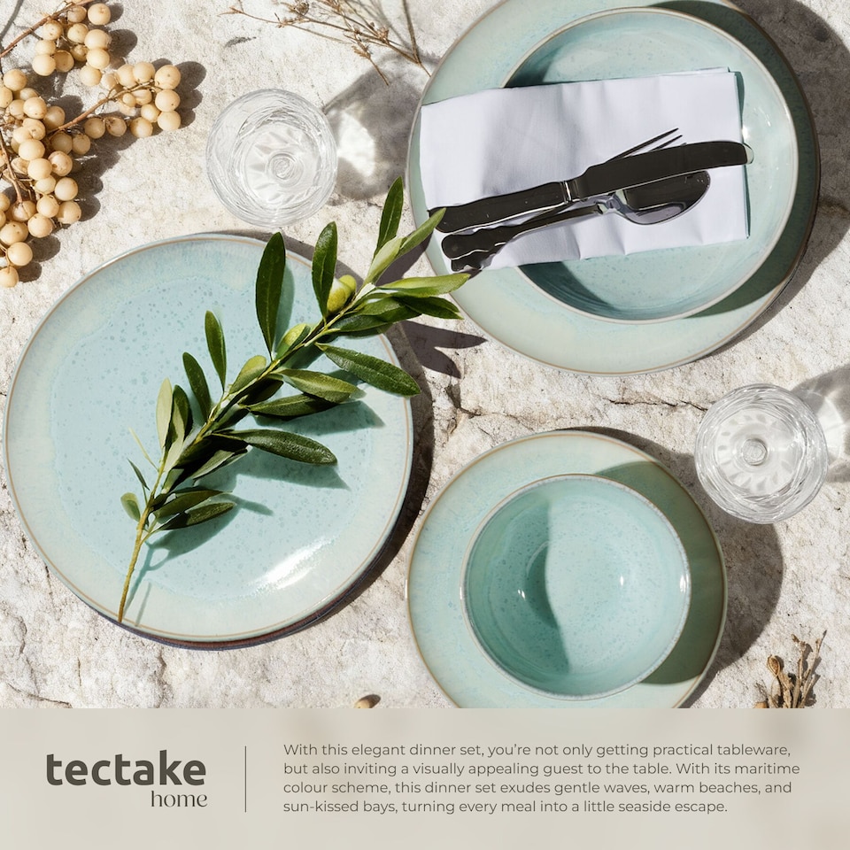 image 1 of Dinner Set Mare in Glazed Stoneware for 6 People, Microwave- and Dishwasher-Safe | Green | mint | 1