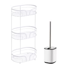 Showerdrape White Bathroom Accessories Set Floor Caddy with Toilet Brush and Holder | White