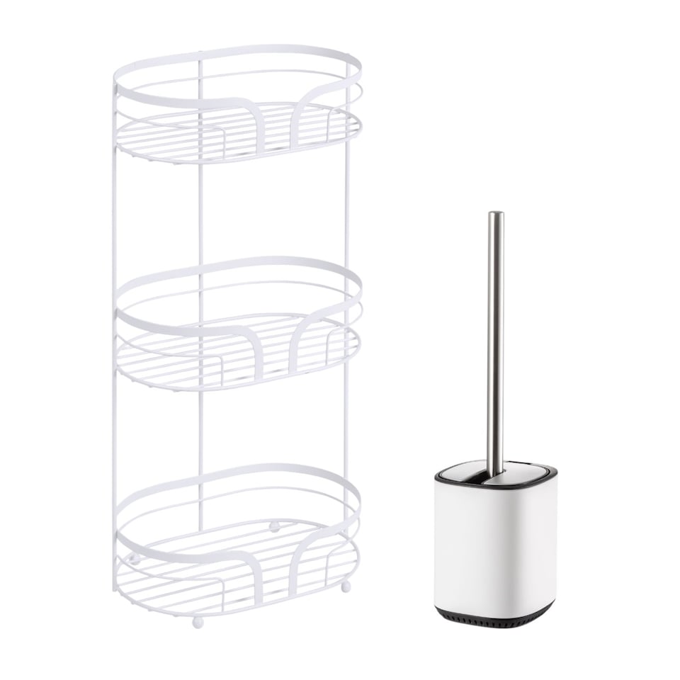 image 1 of Showerdrape White Bathroom Accessories Set Floor Caddy with Toilet Brush and Holder | White