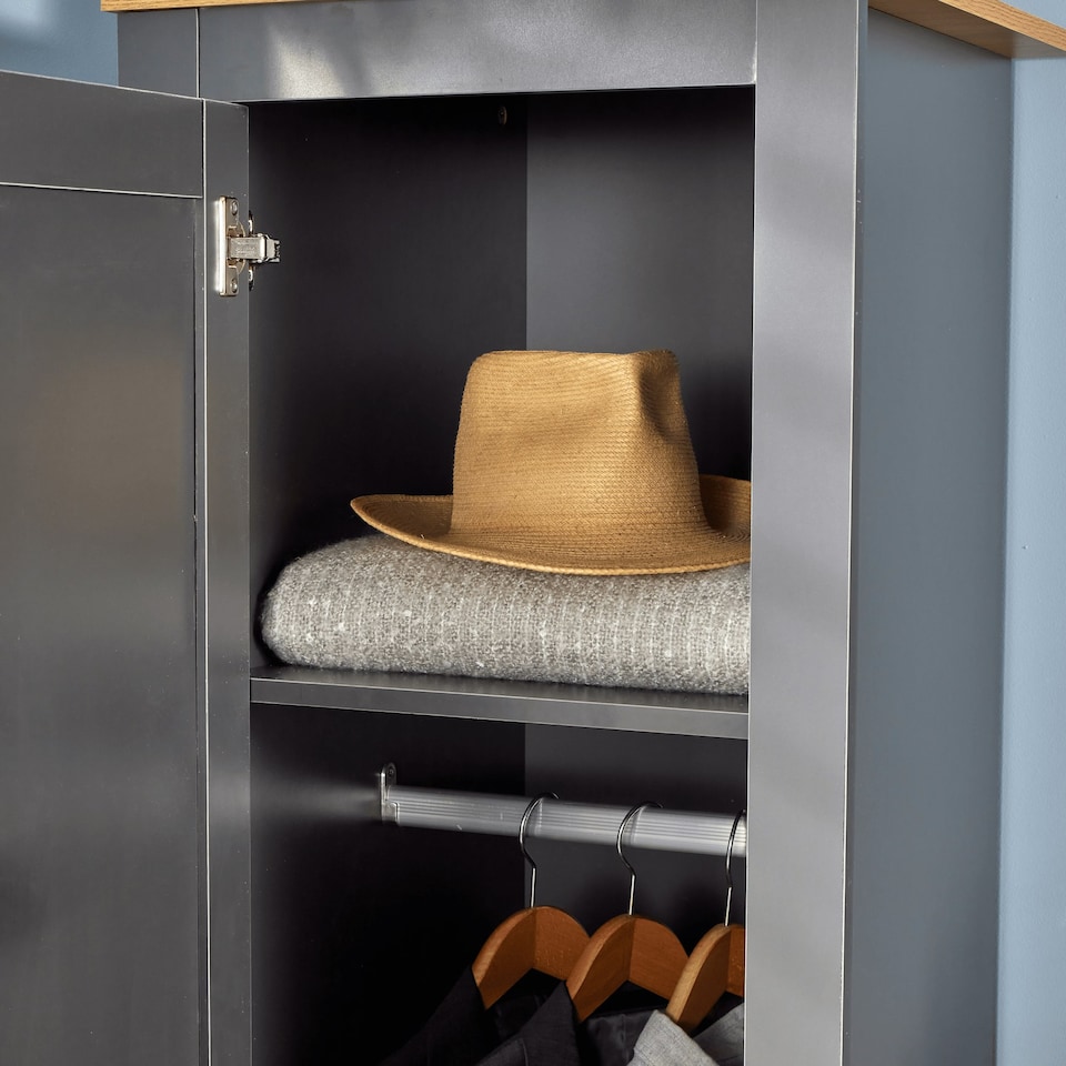 image 1 of Wardrobe 1 Door Hanging Rail Wood Bedroom Furniture Storage Unit Grey | Graphite