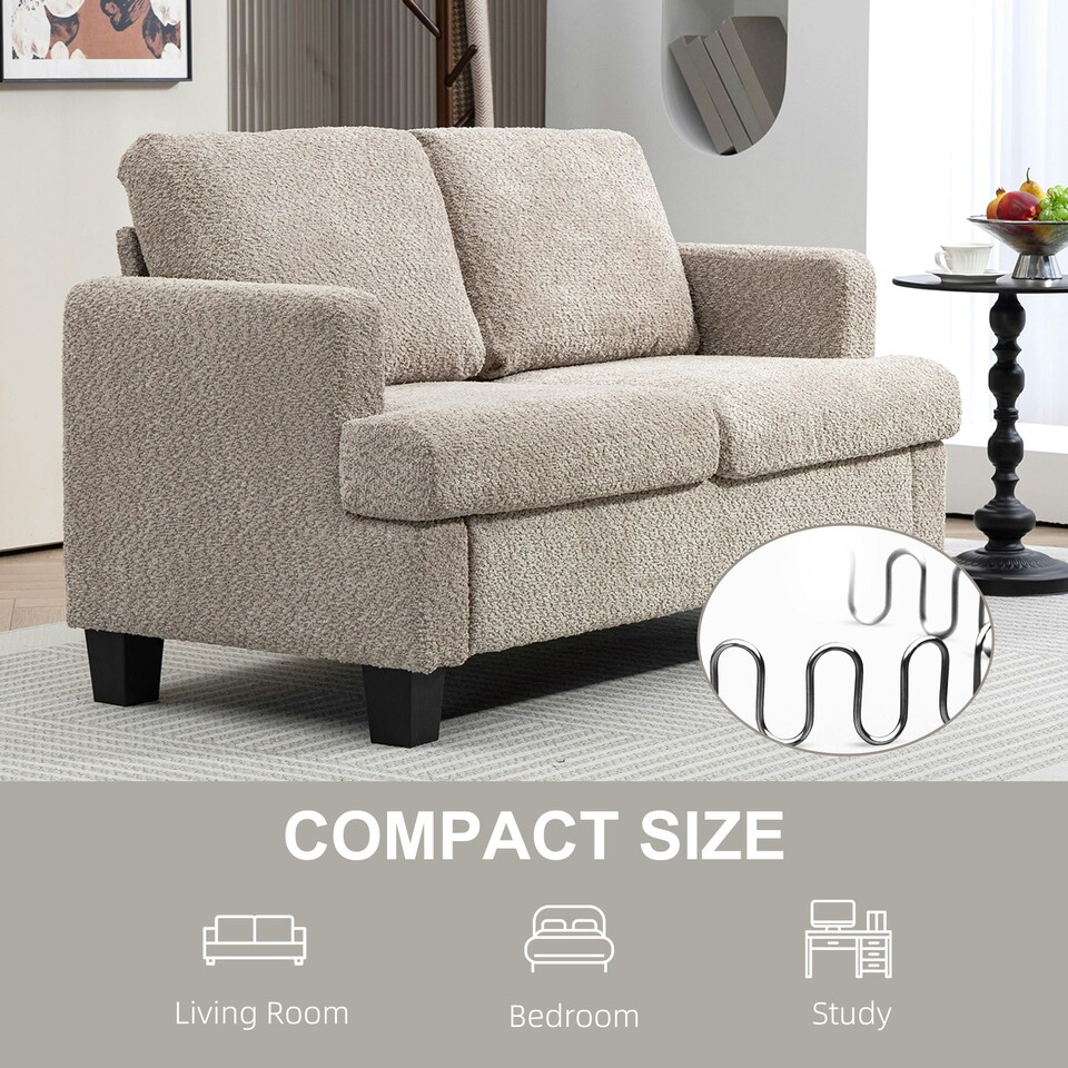 image 1 of HOMCOM 138 cm Chenille Fabric Loveseat Sofa with S-springs, Light Brown Cream