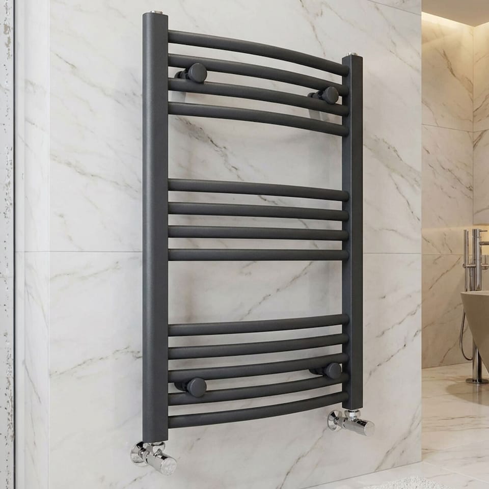 image 1 of Balterley Contemporary Heated Vertical Towel Rail with Curved Rails, 1051 BTU Bathroom Radiator | Grey | Anthracite | 1