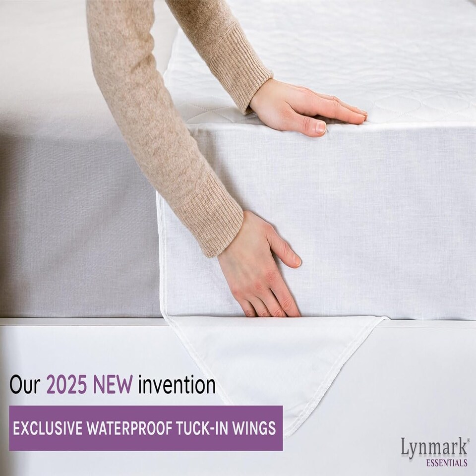 image 1 of Lynmark Waterproof Bed Protector with Tuck-In Flaps, Absorbs Up to 1500ml, 90x85cm (Tucks 85x45cm) | White | 1 pack | 1