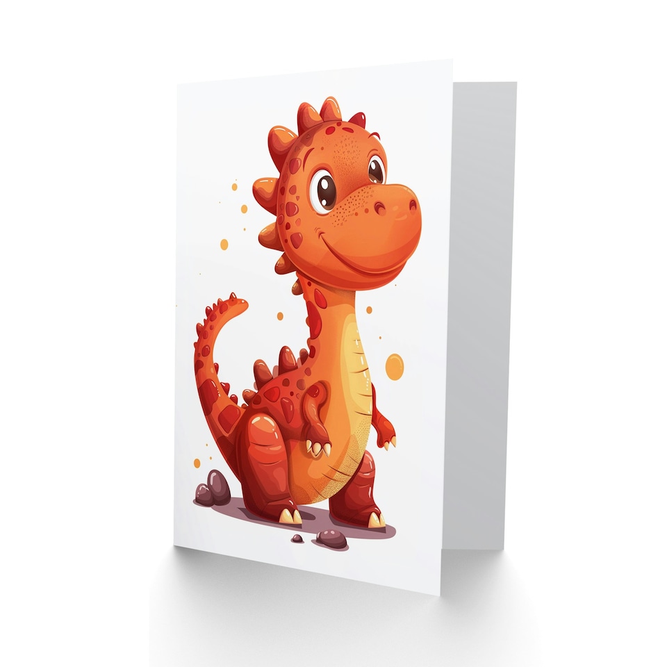image 1 of Cute Red Baby Dinosaur Cartoon For Child Birthday Card