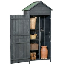 Outsunny Wooden Outdoor Storage Shed, Compact Utility Outdoor Tool Shed with Lockable Double Doors and Shelves, Grey