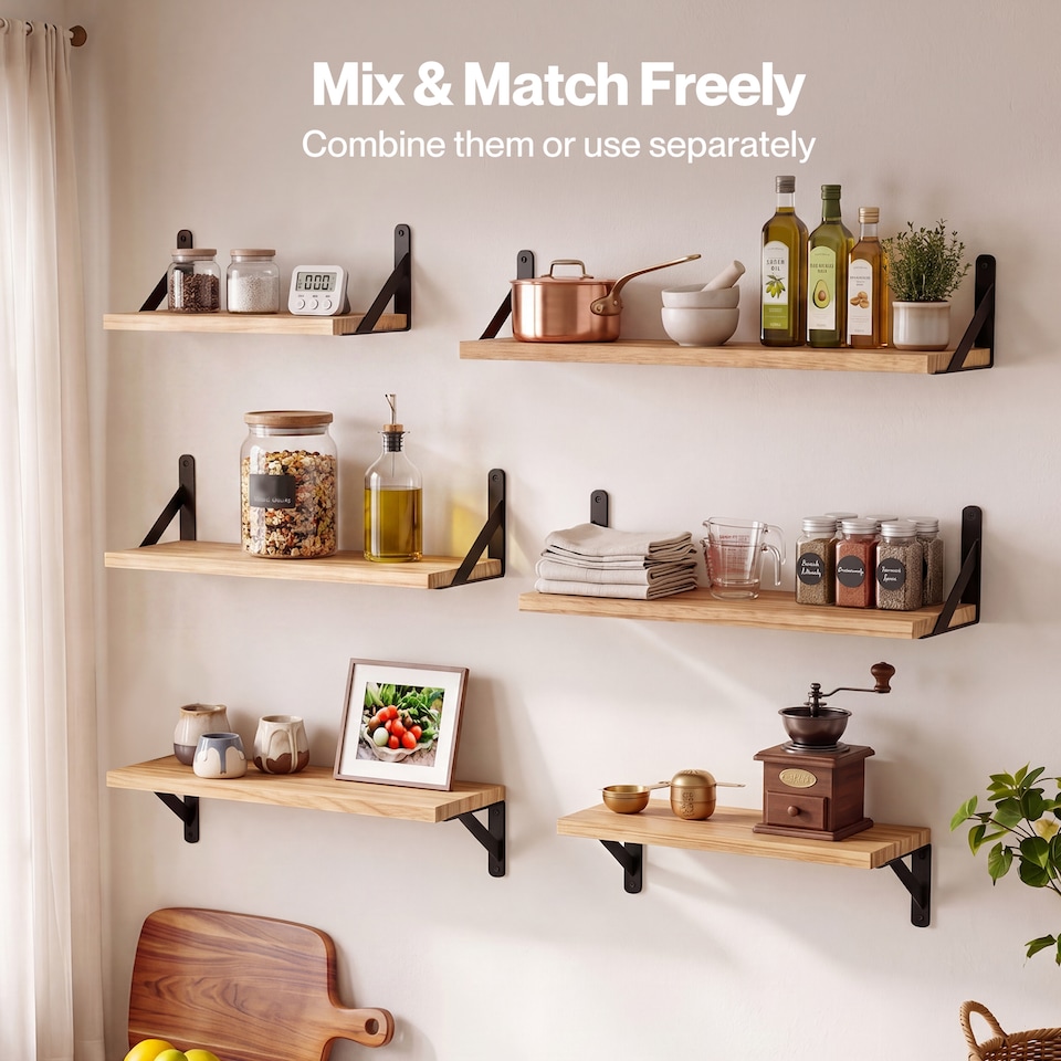 image 1 of Levede Floating Shelves 6 Set Wood Shelves for Wall Brown Modern Storage Home
