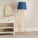 image 2 of ValueLights Lottie Natural Wood Tripod Floor Lamp with Navy Blue Fabric Tapered Shade
