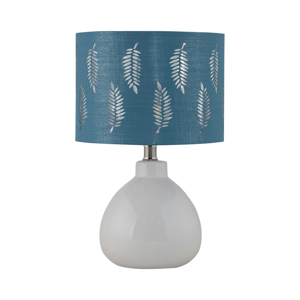 image 1 of Tuscan - White Ceramic Lamp with Teal Fern Shade White | Green