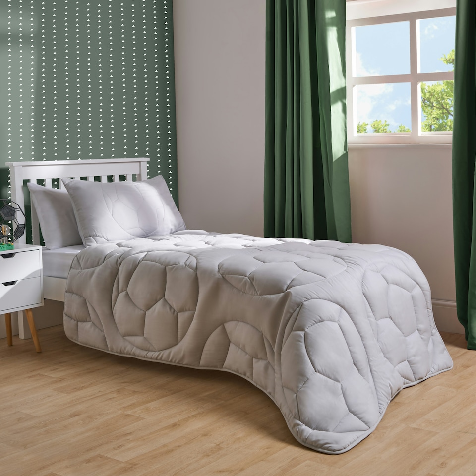 image 1 of OHS Quilted Embossed Patterned Soft Plump Coverless 7.5 Tog Washable Duvet Cover and Pillowcase Bedding Set Grey | Football | Single
