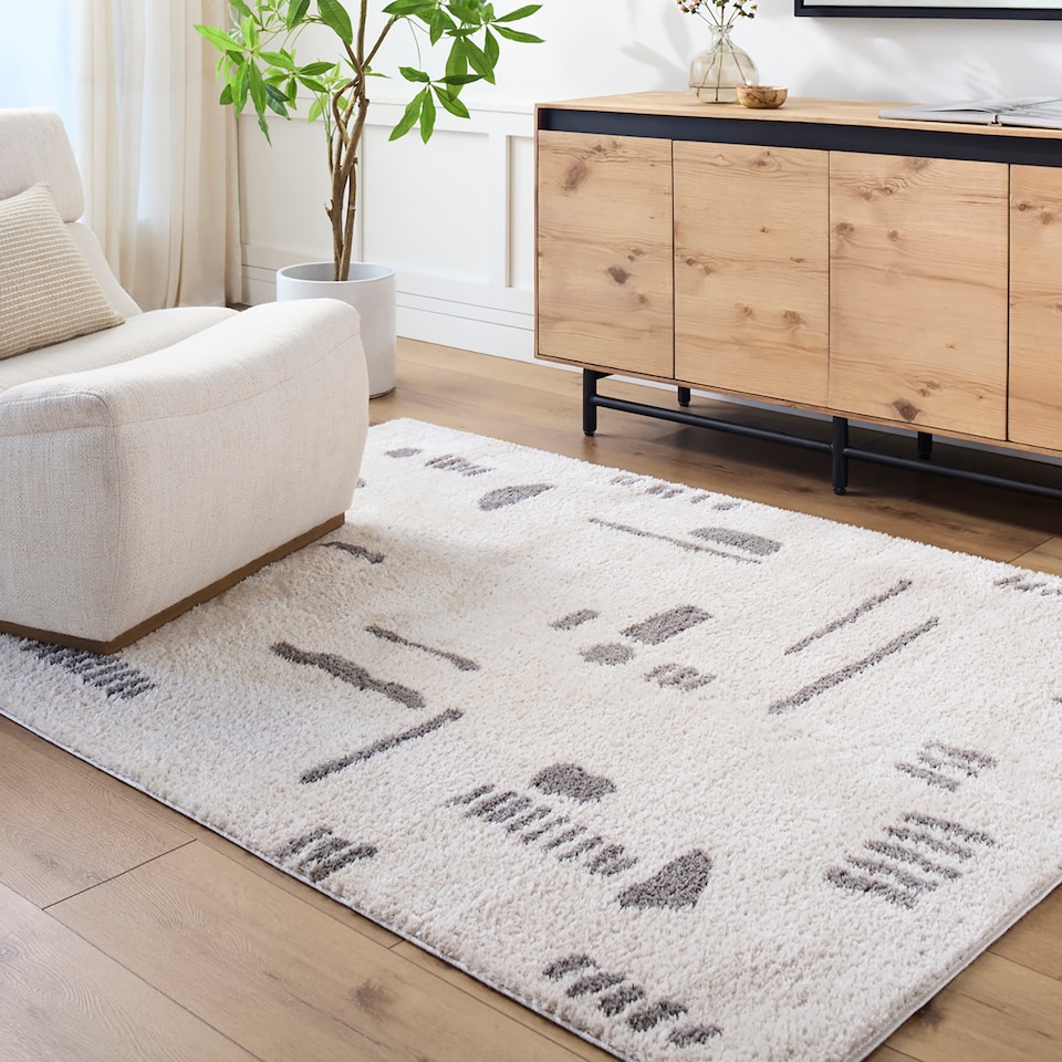 image 1 of LIVABLISS Fossay Shaggy-Washable Modern High Pile Rug 120 x 170 cm | Beige Charcoal