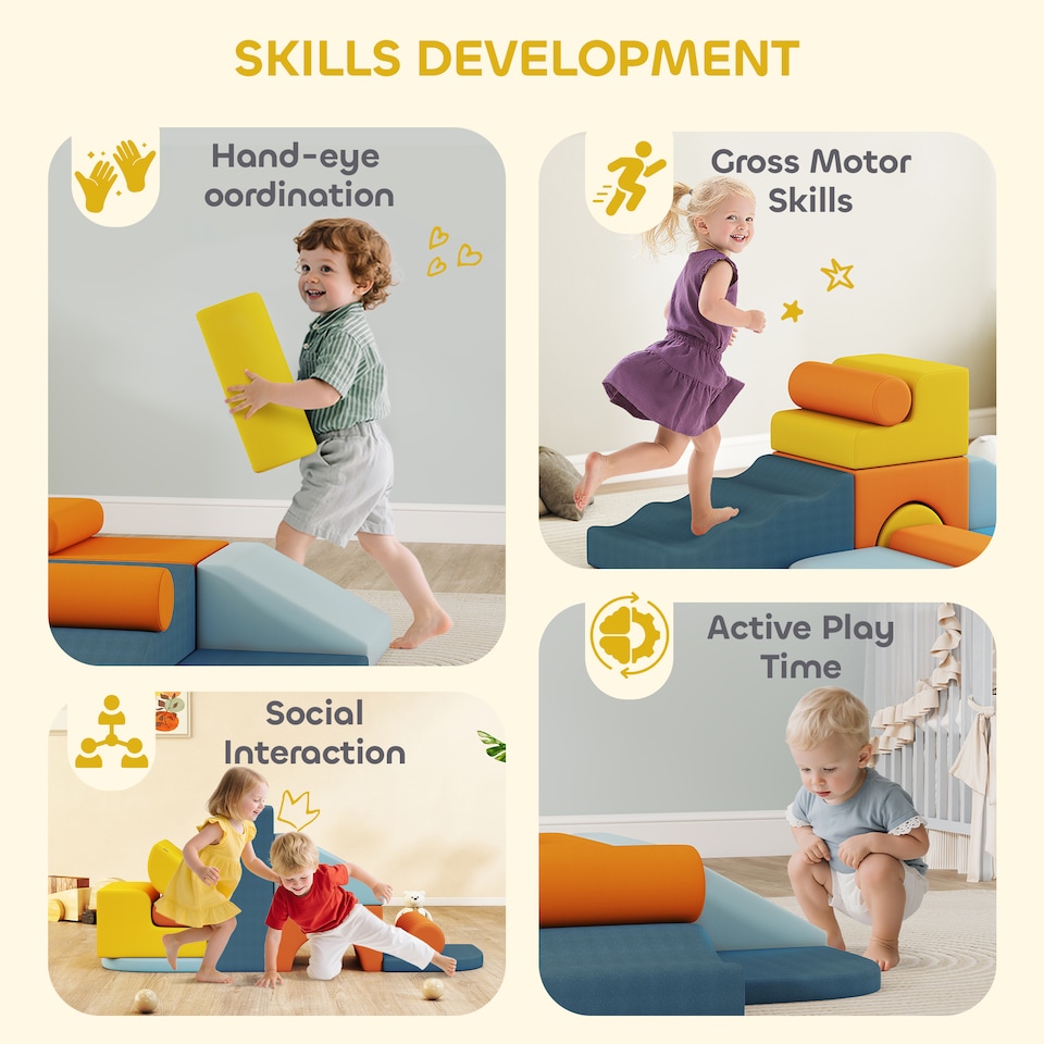 image 1 of AIYAPLAY 9-Piece Soft Play Set with Detachable Cover for Kids Motor Skills