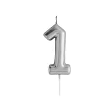 Metallic Silver Number 1 Shaped Candle