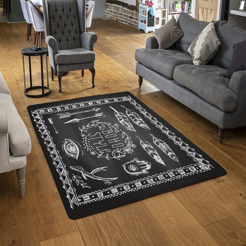 image 1 of Boho Style motivating phrase (Rug) Black | Medium: 80x150cm