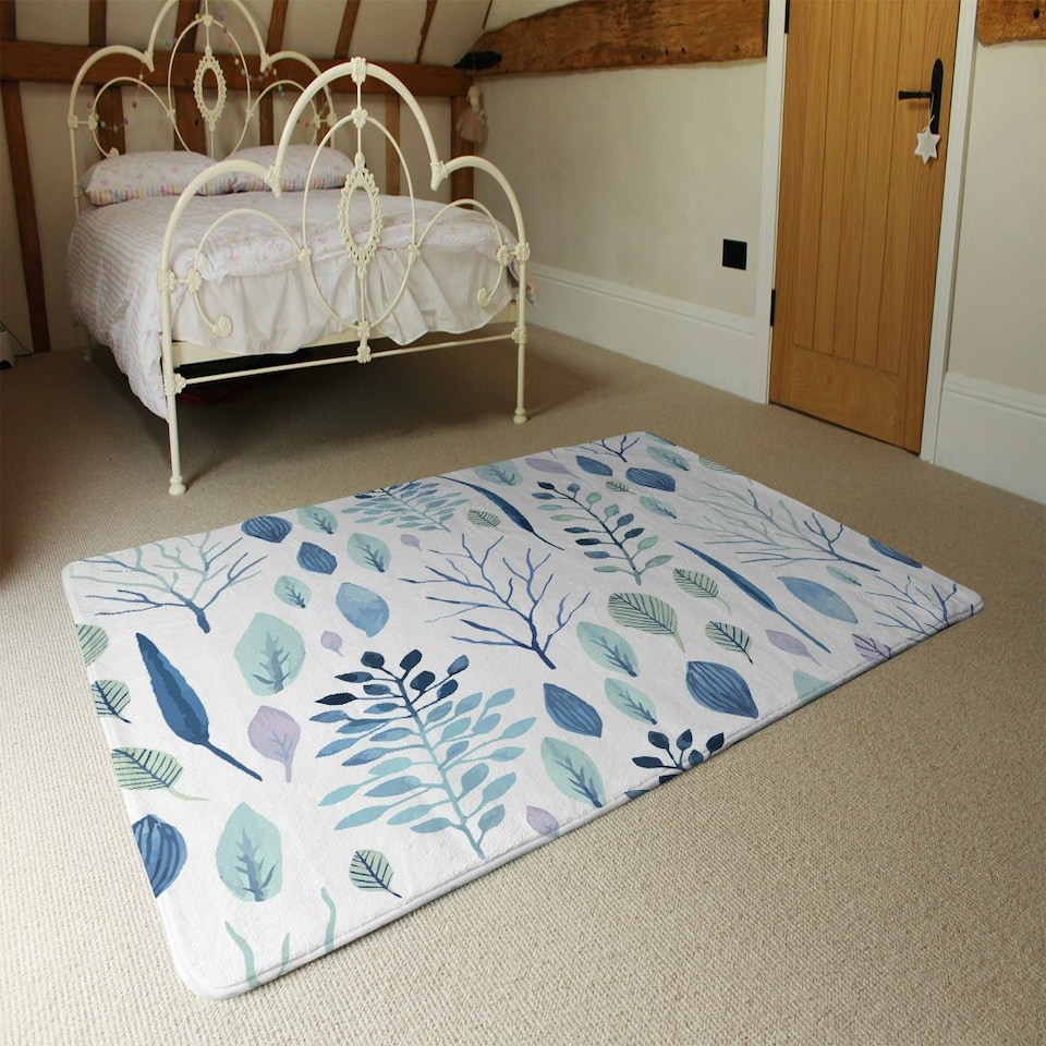 image 1 of Winter Branches & Leaves (Rug) Blue | Medium: 80x150cm