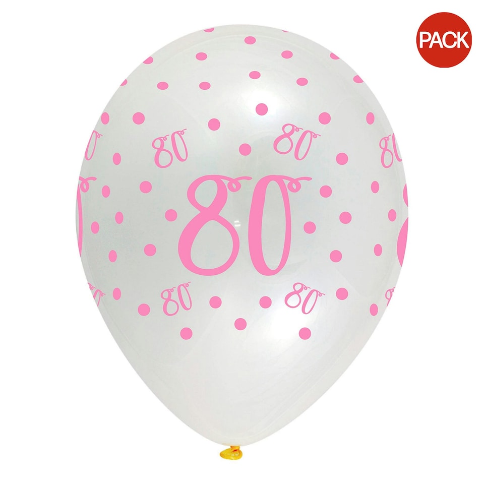 Creative Party Latex 80th Balloons (Pack of 6) - Crystal Clear/Pink Chic - One Size