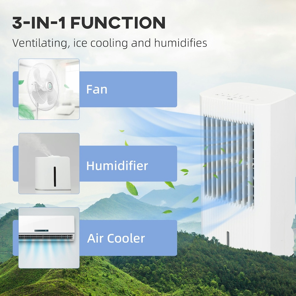 image 1 of HOMCOM Portable Air Cooler with Humidifier, Ice Packs, Oscillation, White