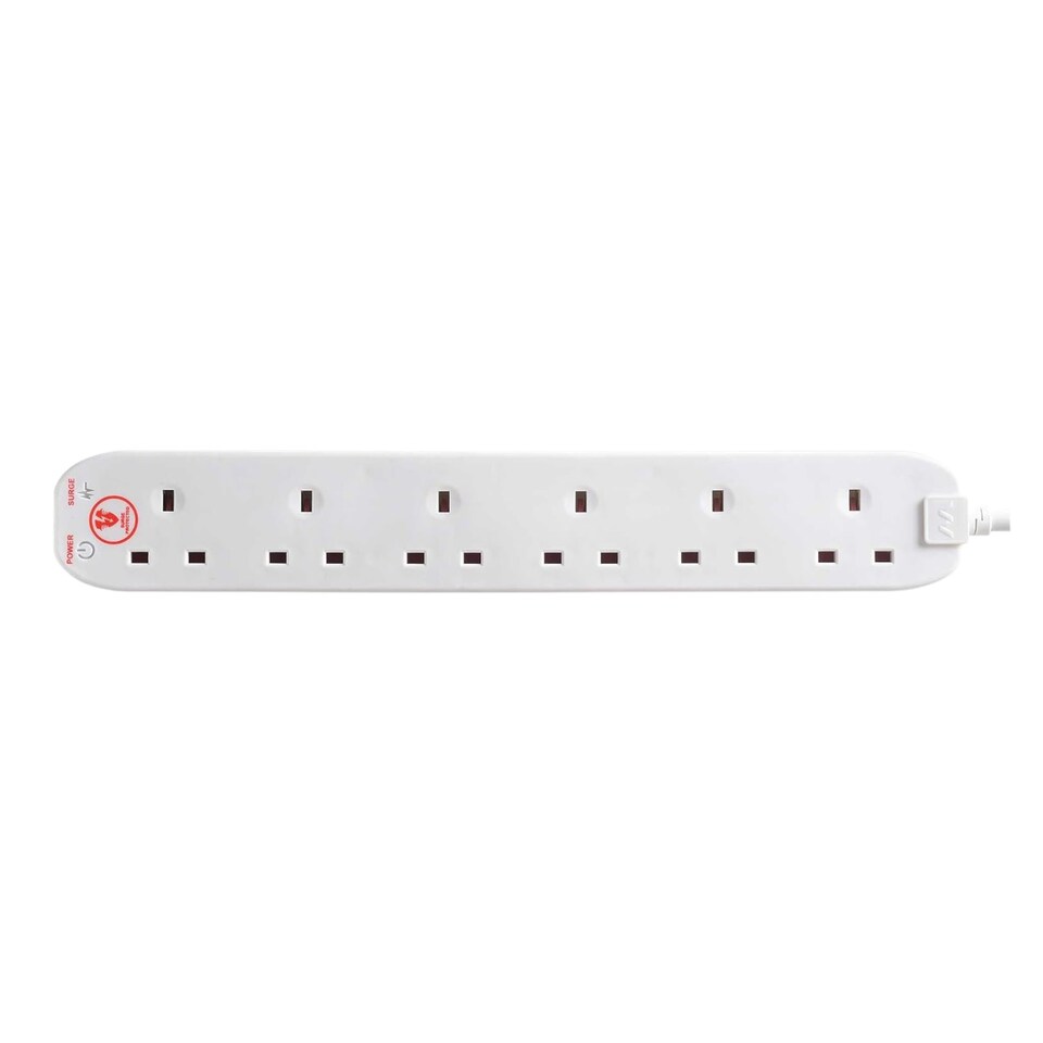 image 1 of Masterplug Six Socket Surge Protected Extension Lead 2 Metres Power Strip White