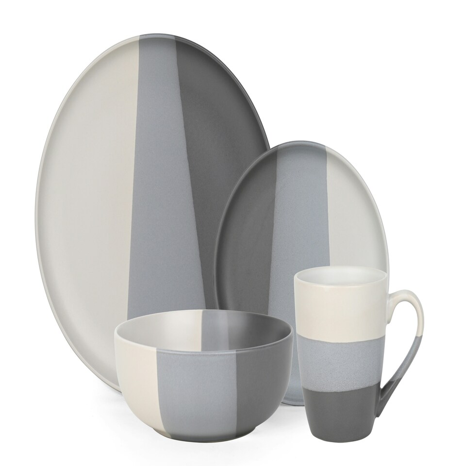 image 1 of 16pc 3tone Dipped Grey Set