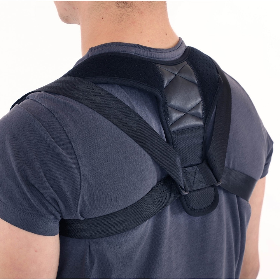 image 1 of Medium Sports Back Shoulder Neck Pain Relief Posture Brace Corrector | Black