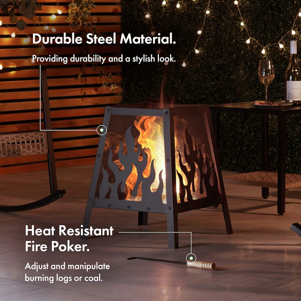 image 1 of VonHaus Fire Pit with Flame Design Use Wood or Charcoal