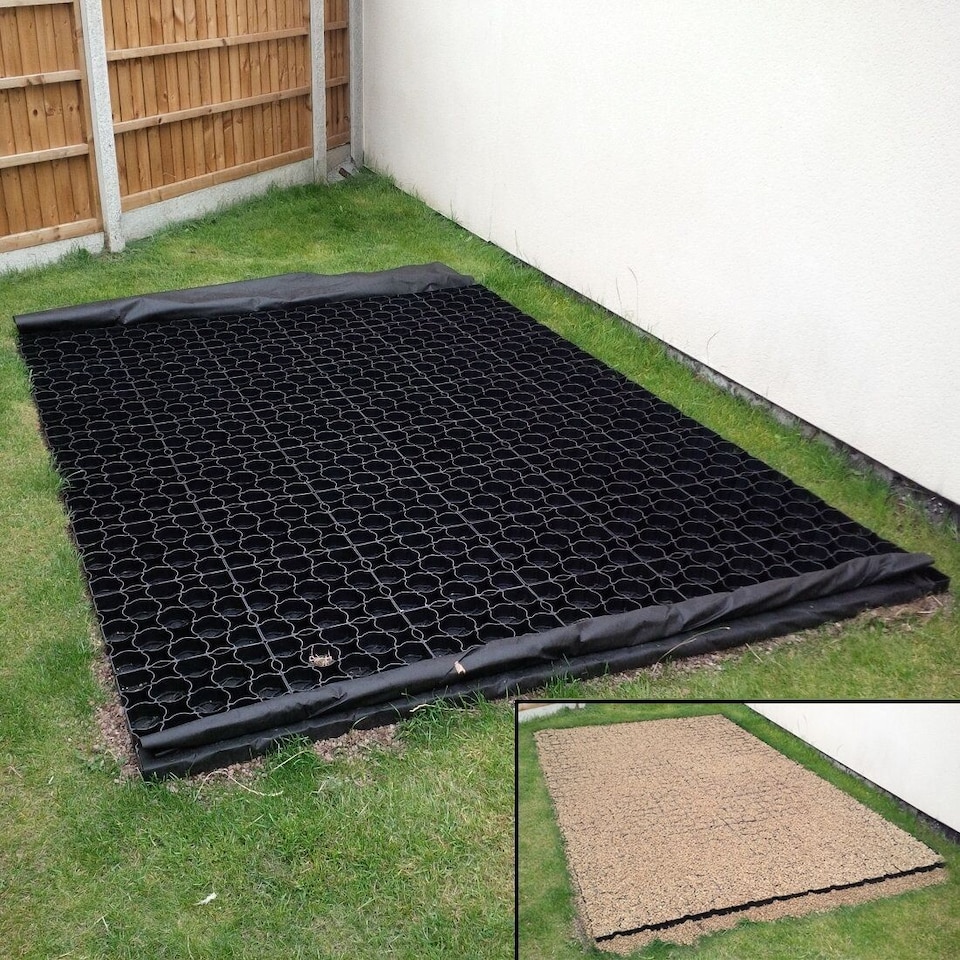 image 1 of True Products TruePave 4ft x 3ft Shed Base Kit 12 Interlocking Plastic Grids With Weed Fabric | Black