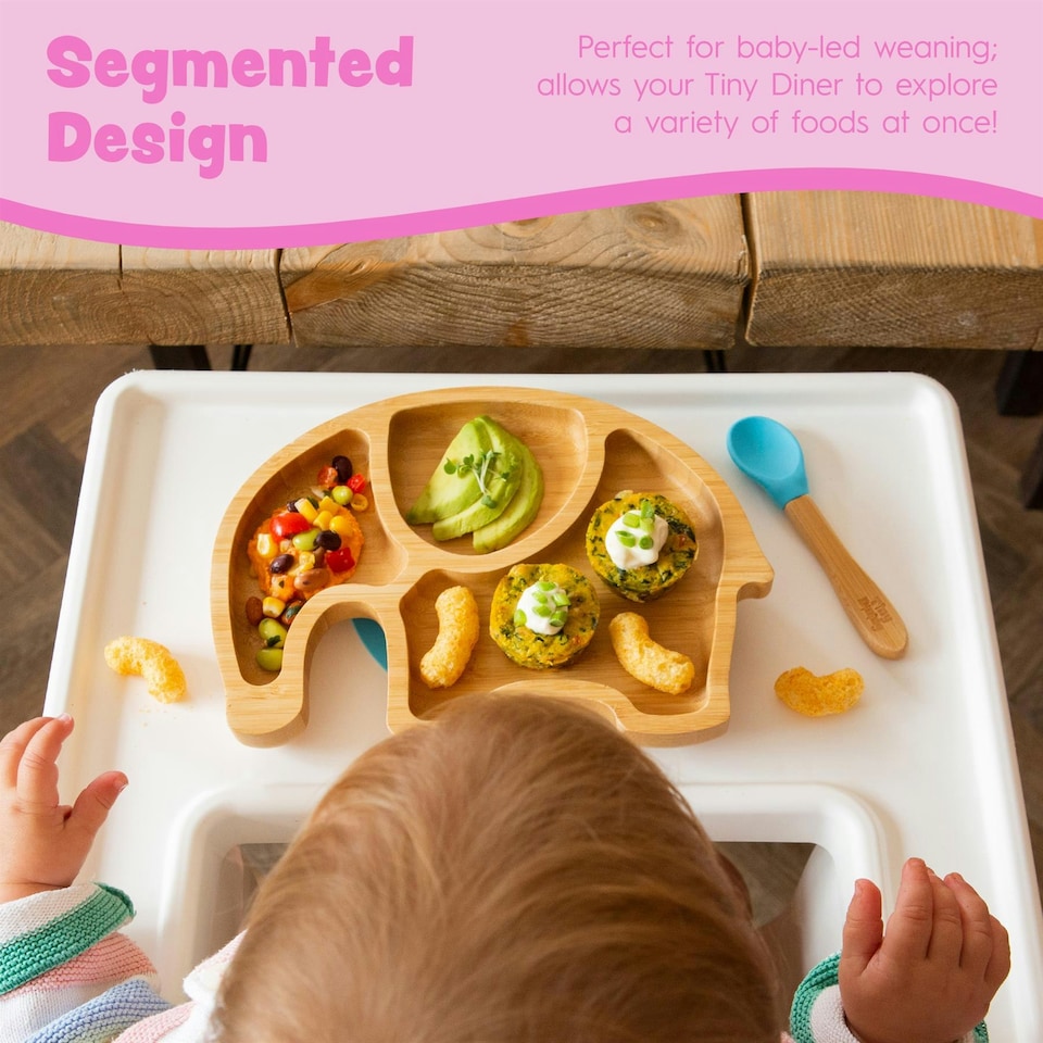 image 1 of Tiny Dining Children's Bamboo Suction Elephant Dinner Set - Yellow