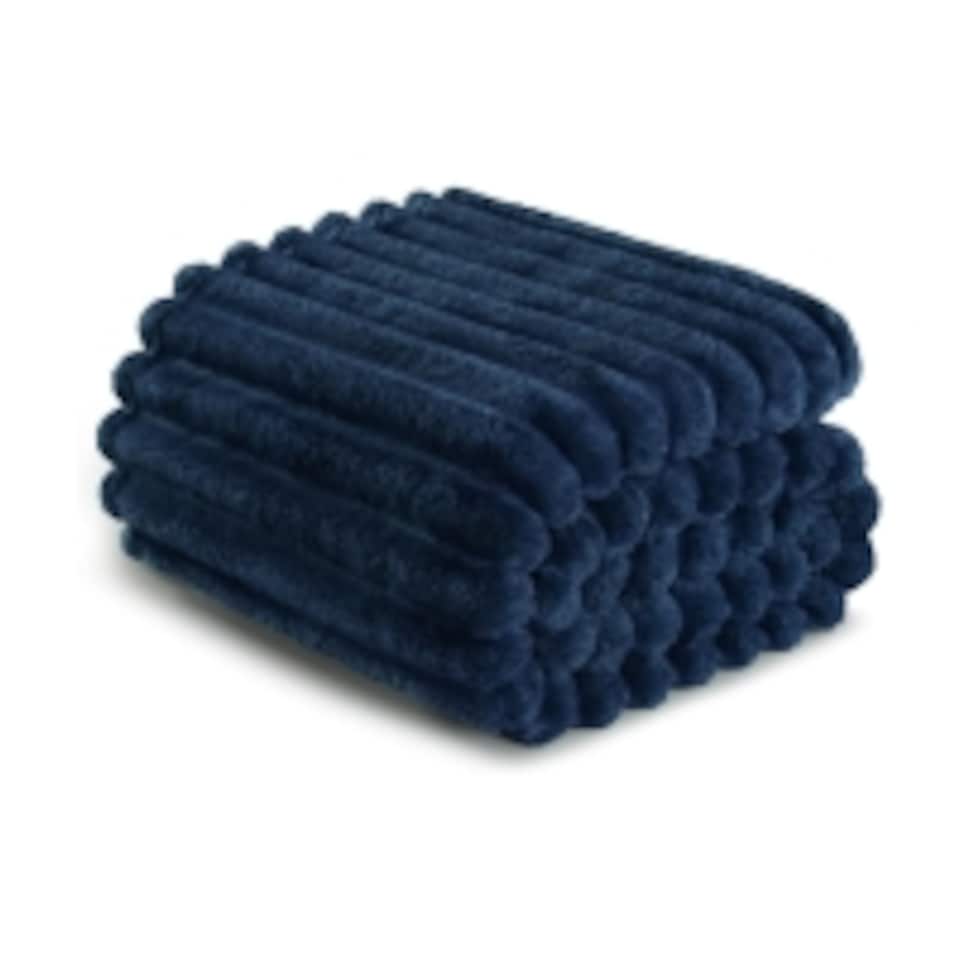 image 1 of Ribbed Jacquard Fleece Bed Blanket Throw 150x200cm