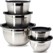 Mixing Bowl Set of 5, Stainless Steel Nesting Bowls for Meal Preparation Kitchen Baking Air Tight Black lids