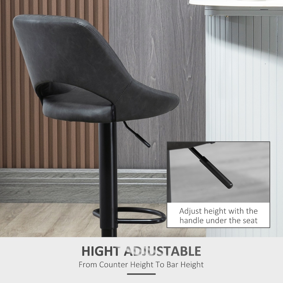 image 1 of HOMCOM Barstools Set of 2, Dining Stools with Backrest and Footrest, Grey