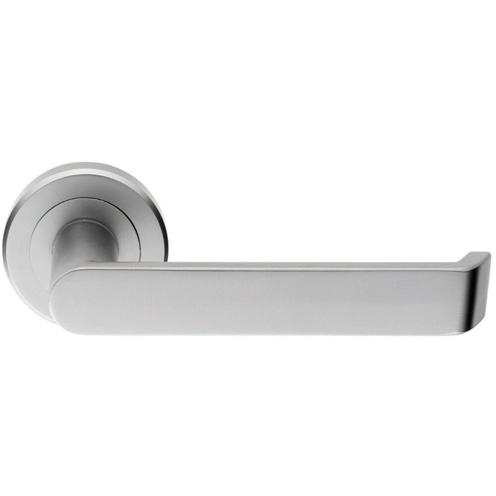 Loops PAIR Flat Faced Lever on Round Rose Chamfered Edge Concealed Fix Satin Chrome