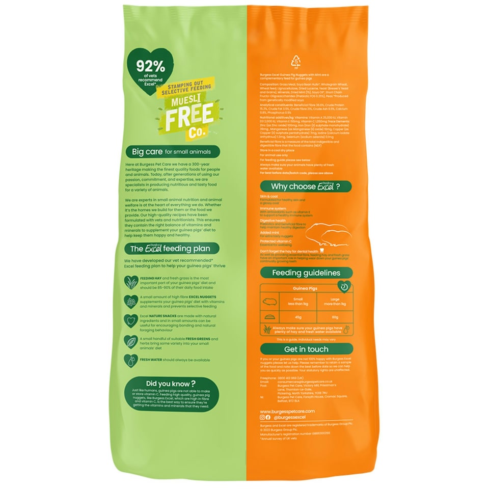 image 1 of Burgess Excel Adult Guinea Pig Nuggets With Mint - 3KG