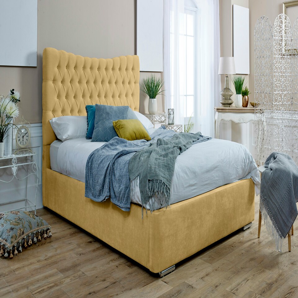 image 1 of Magenta Ottoman Plush Single Bed Frame - Beige