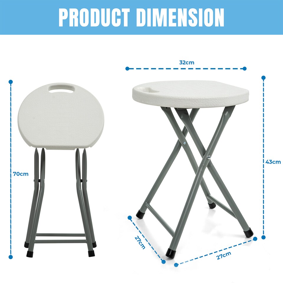 image 1 of 2x Bar Stool Folding Flat Solid Plastic Metal Frame Seat Breakfast Camping Stool